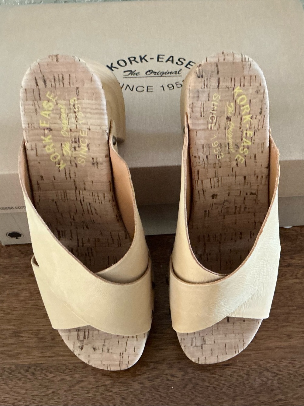 Kork-Ease Women's Light Yellow (Mango) Leather Cork Slide Mules